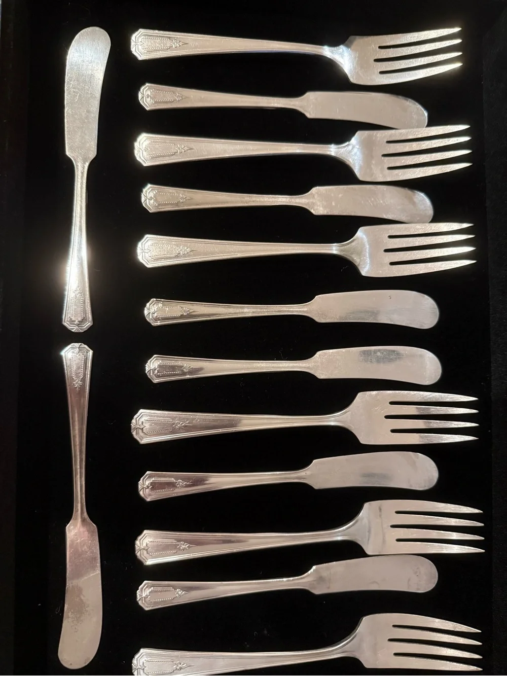 1935 Shelton Silver-plate Salad Fork and Knife set designed by Wm. A. Rogers